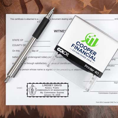 Massachusetts Notary Stamp with Custom Logo - alternate view