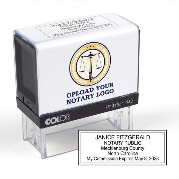The Custom North Carolina Notary Stamp body and stamp impression