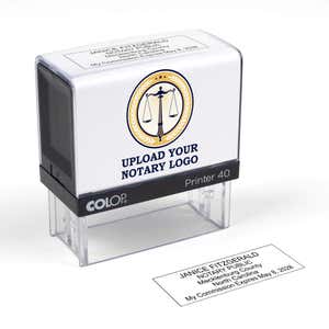 The Custom North Carolina Notary Stamp impression on paper next to the stamp body