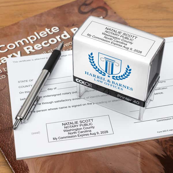 The Custom North Carolina Notary Stamp for a law office on a document