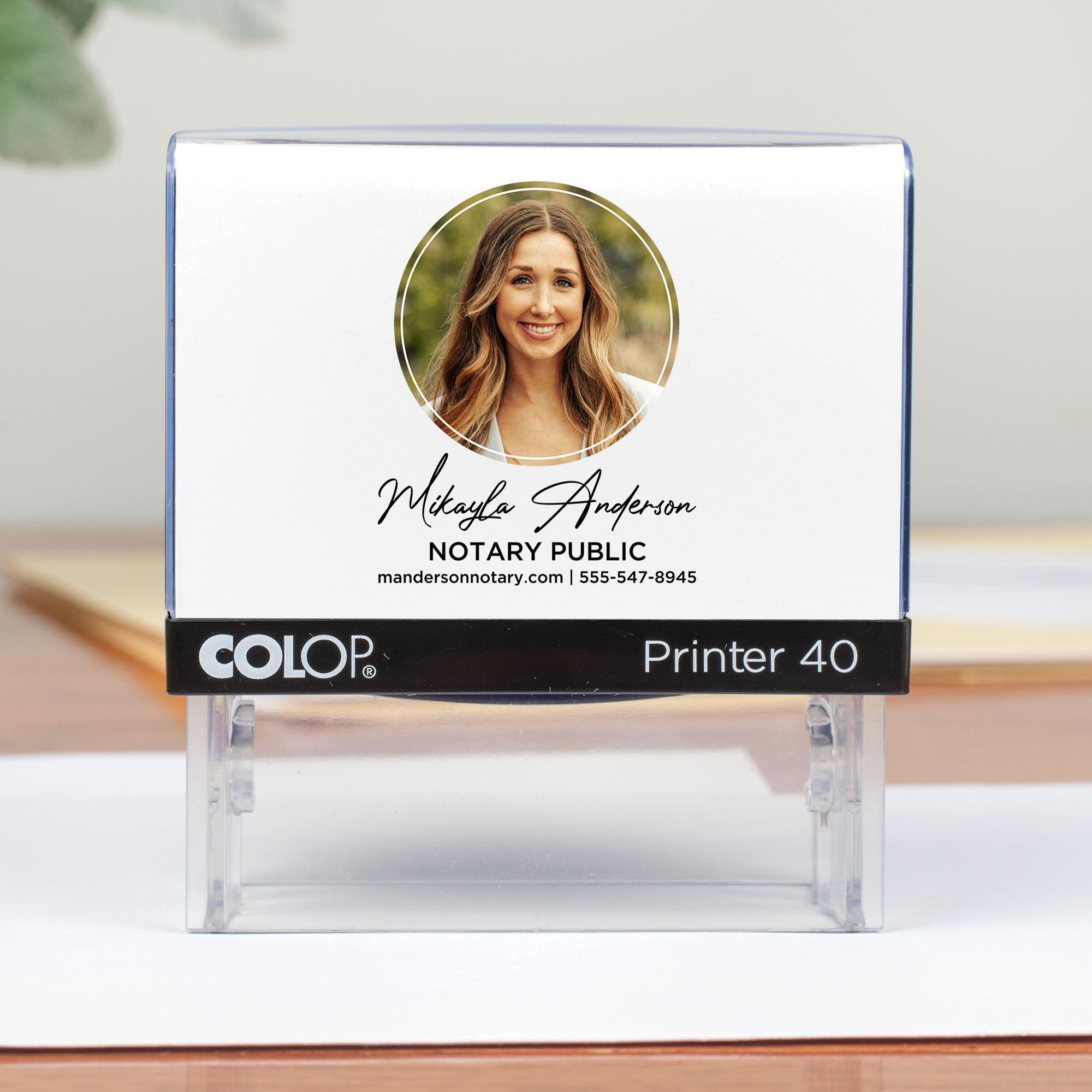 The Custom Massachusetts Notary Stamp with a notary's personal logo 