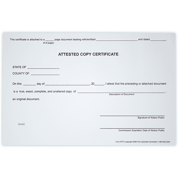 Attested Copy Notary Certificates