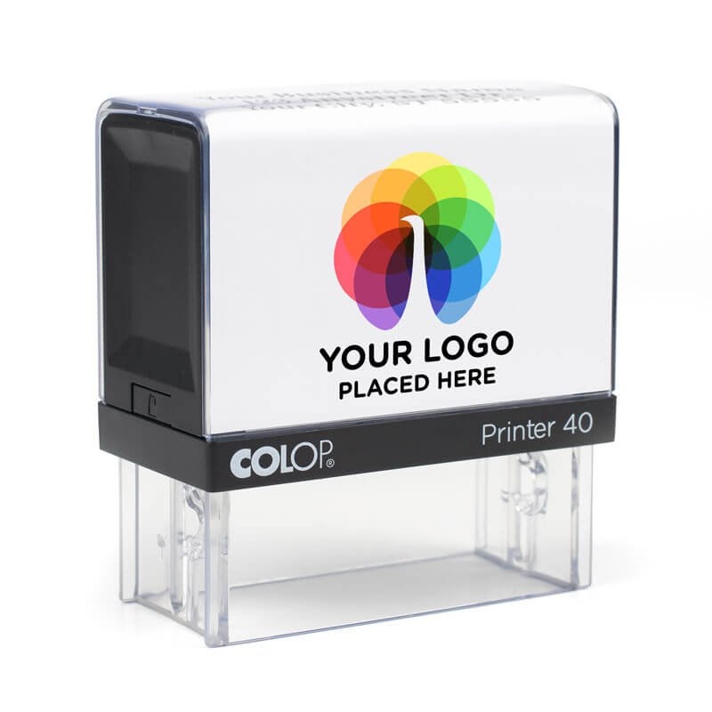 Side view of the Branded Business Address Stamp with Photo & Logo