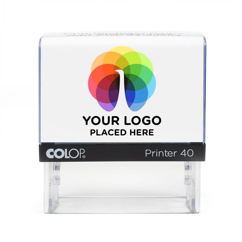 Front view of the Branded Business Address Stamp with Photo & Logo