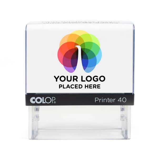 Front view of the Branded Business Address Stamp with Photo & Logo
