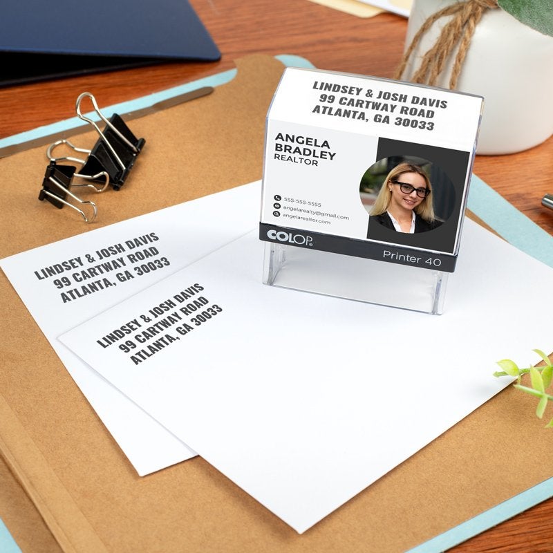 Realtor address stamp and impression on an envelope