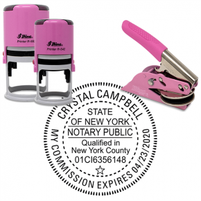 New York Notary Pink with County and Expiration - Round Design