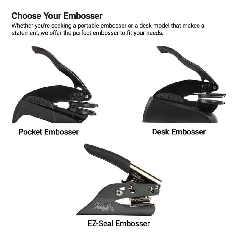 Comparison of pocket, desk, and EZ-Seal embossers for notary and document use in Arizona. 
