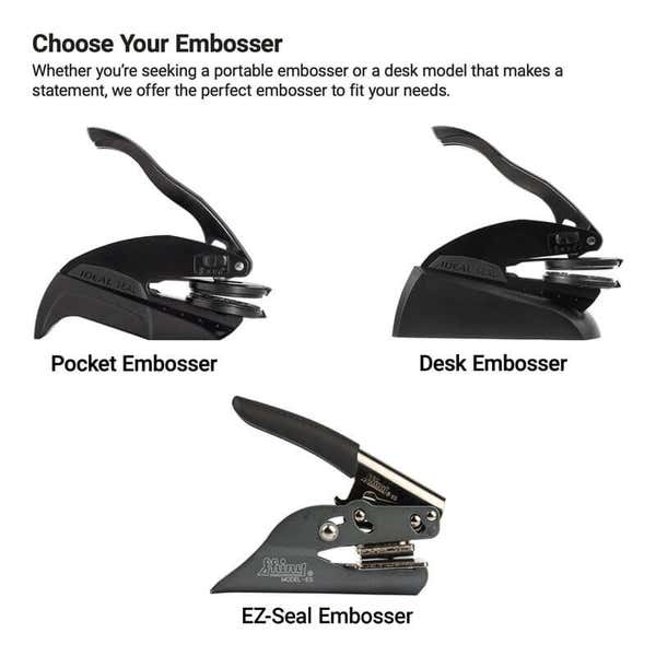 Comparison of pocket, desk, and EZ-Seal embossers for notary and document use in Arizona. 