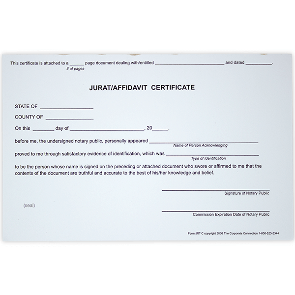 Jurat Affidavit Notary Certificates All State Notary Supplies