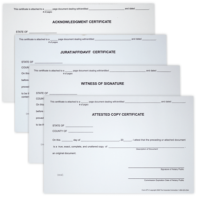 Witness, Acknowledgement, Attest, and Jurat - Set of 4 Notary Certificate Pads