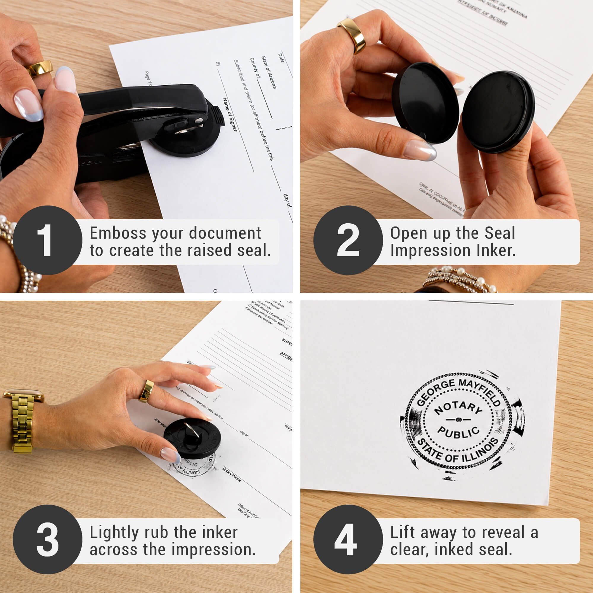 4 step tutorial on how to use the seal impression inker